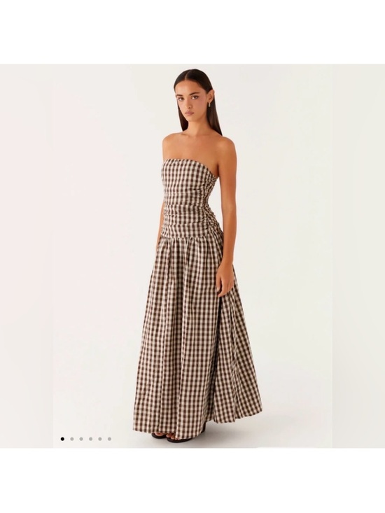 Peppermayo Dresses & Skirts - Peppermayo Brown and White Gingham Strapless Maxi Dress